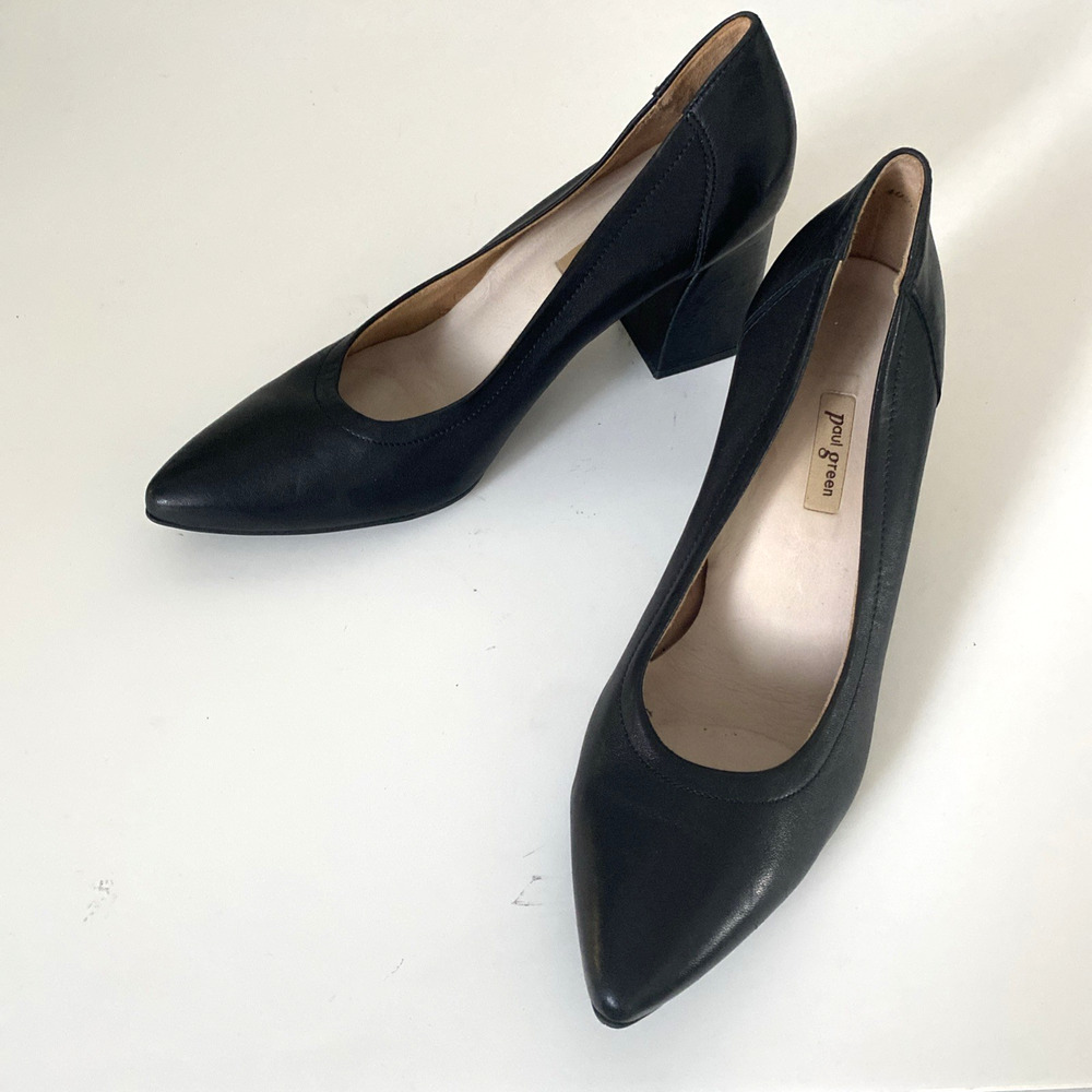 Paul Green Yvette Pump Black Leather Nappa Block Heel Point Toe 7.5 UK 10 US - Picture 5 of 10